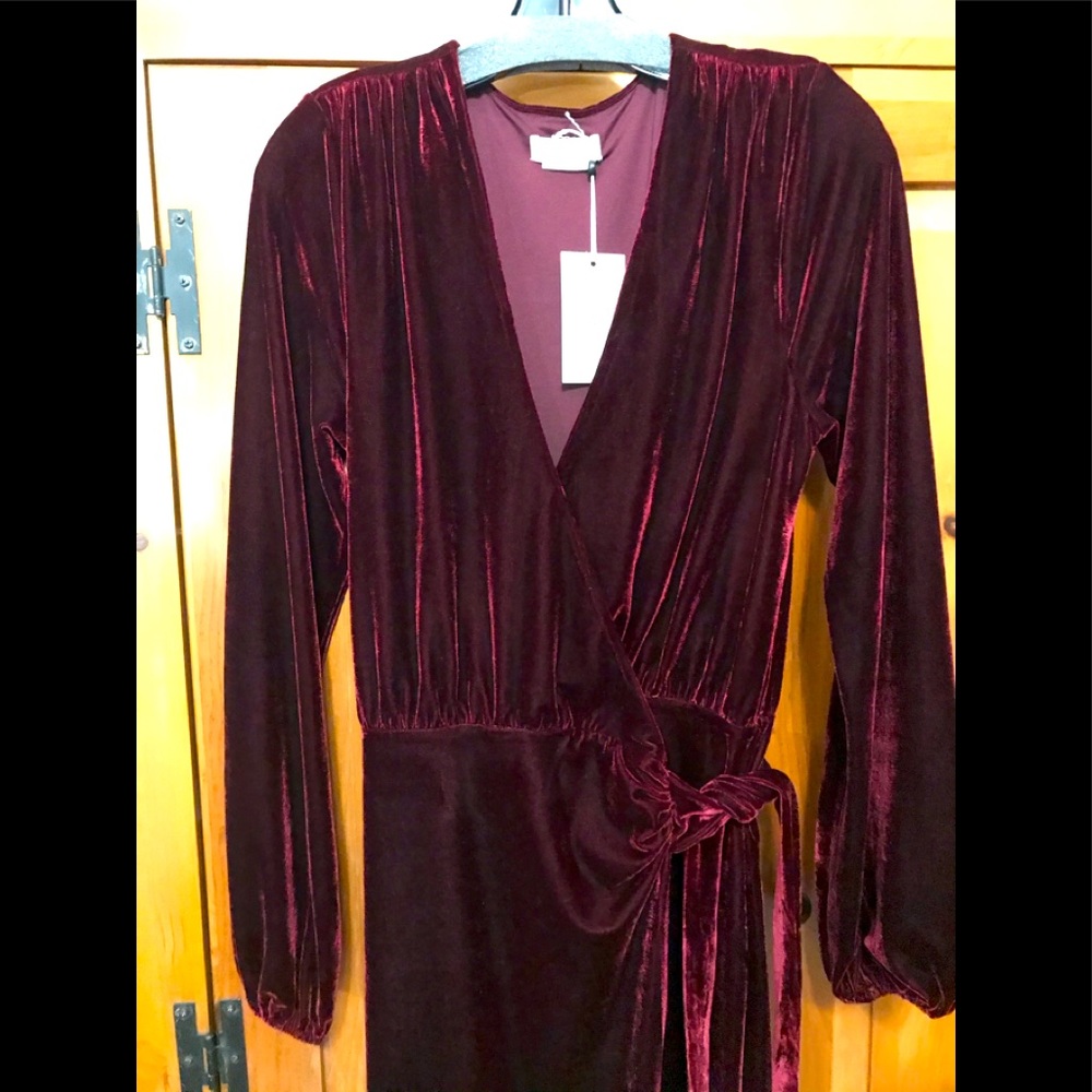 Lovers + FRIENDS Burgundy Velvet Like Wrap Dress